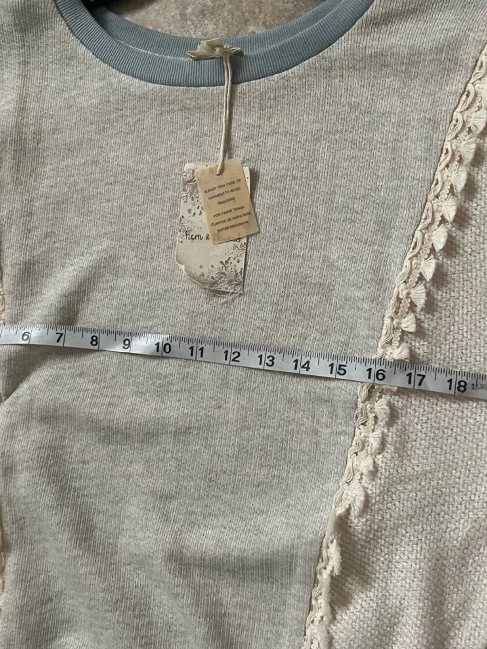 Hem & Thread Cream & Light Blue Crewneck Sweater - Picture 6 of 7